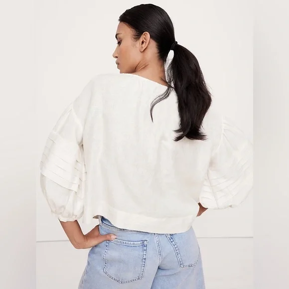 NWT! Banana Republic Linen Peasant Blouse in Magnolia Flower Ivory Size S - Picture 3 of 5